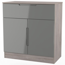 Crowndale Milan 2 Door Single Drawer Grey Gloss and Grey Oak Sideboard Ready Assembled - Size: 79 x 74 x 39cm - Grey Gloss & Grey Oak - Wilko - thumbnail 3