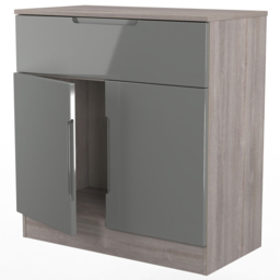 Crowndale Milan 2 Door Single Drawer Grey Gloss and Grey Oak Sideboard Ready Assembled - Size: 79 x 74 x 39cm - Grey Gloss & Grey Oak - Wilko - thumbnail 6