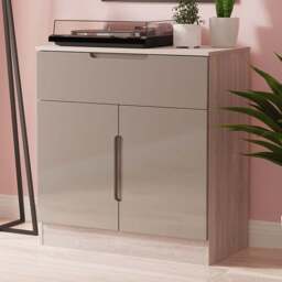Crowndale Milan 2 Door Single Drawer Grey Gloss and Grey Oak Sideboard Ready Assembled - Size: 79 x 74 x 39cm - Grey Gloss & Grey Oak - Wilko