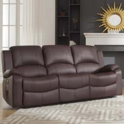 Glendale 3 Seater Brown Bonded Leather Electric Recliner Sofa - Artemis Home - Wilko