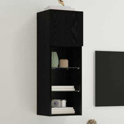 vidaXL Single Door 3 Shelf Black Oak Wall Mounted LED TV Unit - Size: 90 x 40.5 x 30cm - Wilko - thumbnail 1