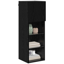 vidaXL Single Door 3 Shelf Black Oak Wall Mounted LED TV Unit - Size: 90 x 40.5 x 30cm - Wilko - thumbnail 4