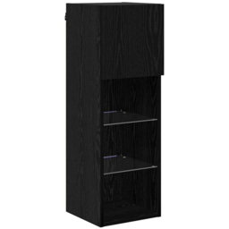 vidaXL Single Door 3 Shelf Black Oak Wall Mounted LED TV Unit - Size: 90 x 40.5 x 30cm - Wilko - thumbnail 5