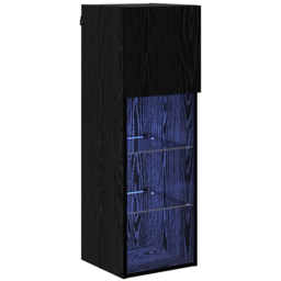 vidaXL Single Door 3 Shelf Black Oak Wall Mounted LED TV Unit - Size: 90 x 40.5 x 30cm - Wilko - thumbnail 3