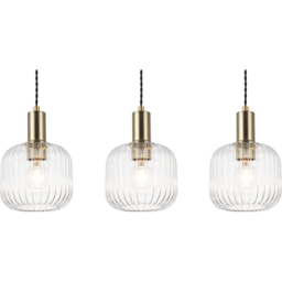 Cosylyte Clayton Brushed Brass Ribbed Glass 3 Light Bar Pendant Light - Size: 64 x 26 x 21cm - Gold - Wilko - thumbnail 5