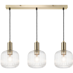Cosylyte Clayton Brushed Brass Ribbed Glass 3 Light Bar Pendant Light - Size: 64 x 26 x 21cm - Gold - Wilko - thumbnail 4