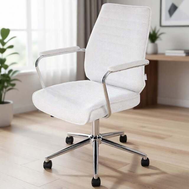 Living and Home White Chenille Swivel and Adjustable High Back Retro Office Chair - Size: 106 x 69 x 51cm - Wilko - image 1