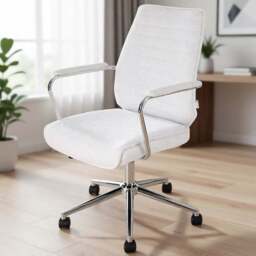 Living and Home White Chenille Swivel and Adjustable High Back Retro Office Chair - Size: 106 x 69 x 51cm - Wilko - thumbnail 1