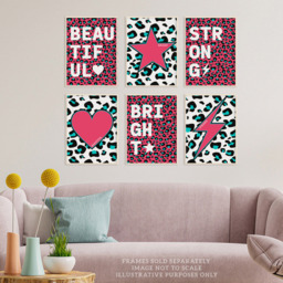 Wee Blue Coo Pink and Turquoise Leopard Pattern Bold Shapes Wall Art Print 30 x 41cm 6 Pack - Size: 40.5 x 30.5 x 0.3cm - Multi - Wilko - thumbnail 3