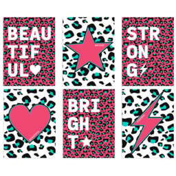 Wee Blue Coo Pink and Turquoise Leopard Pattern Bold Shapes Wall Art Print 30 x 41cm 6 Pack - Size: 40.5 x 30.5 x 0.3cm - Multi - Wilko - thumbnail 1