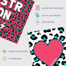 Wee Blue Coo Pink and Turquoise Leopard Pattern Bold Shapes Wall Art Print 30 x 41cm 6 Pack - Size: 40.5 x 30.5 x 0.3cm - Multi - Wilko - thumbnail 5