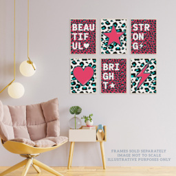 Wee Blue Coo Pink and Turquoise Leopard Pattern Bold Shapes Wall Art Print 30 x 41cm 6 Pack - Size: 40.5 x 30.5 x 0.3cm - Multi - Wilko - thumbnail 4