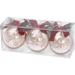 Set of 3 Snow Filled Scandi Baubles Natural - Santa's Chalet - Wilko - thumbnail 3