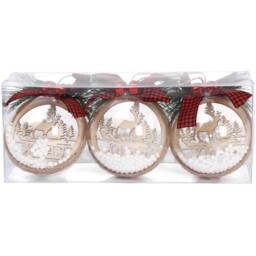 Set of 3 Snow Filled Scandi Baubles Natural - Santa's Chalet - Wilko