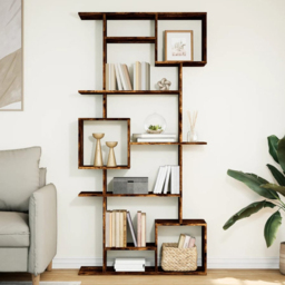 vidaXL 9 Shelf Smoked Oak Bookcase - Size: 188 x 29 x 92cm - Brown - Wilko