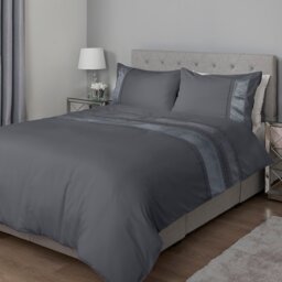 My Home Double Charcoal Geo Velvet Stripe Duvet Cover and Pillowcase Set - Grey - Wilko - thumbnail 1