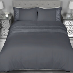 My Home Double Charcoal Geo Velvet Stripe Duvet Cover and Pillowcase Set - Grey - Wilko - thumbnail 5