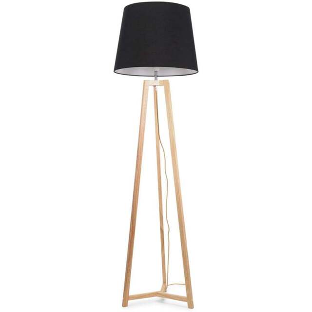 ValueLights Lottie Black Fabric Tapered Shade Natural Wood Tripod LED Floor Lamp - Size: 158 x 45 x 45cm - Cream - Wilko - image 1