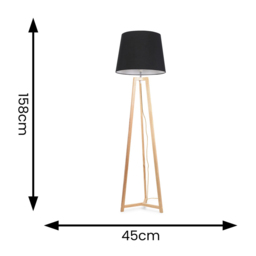 ValueLights Lottie Black Fabric Tapered Shade Natural Wood Tripod LED Floor Lamp - Size: 158 x 45 x 45cm - Cream - Wilko - thumbnail 5