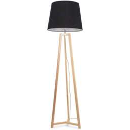 ValueLights Lottie Black Fabric Tapered Shade Natural Wood Tripod LED Floor Lamp - Size: 158 x 45 x 45cm - Cream - Wilko