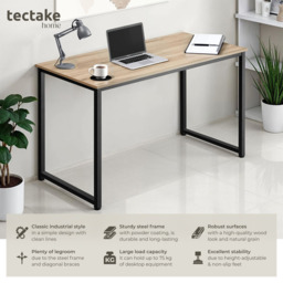 Tectake Flint Wood Light Study Desk Oak Sonoma 140cm - Size: 76.5 x 140 x 59cm - Brown - Wilko - thumbnail 7
