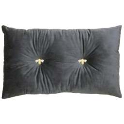 Paoletti Bumble Bee Charcoal Velvet Cushion - Size: 50 x 30cm - Grey - Wilko