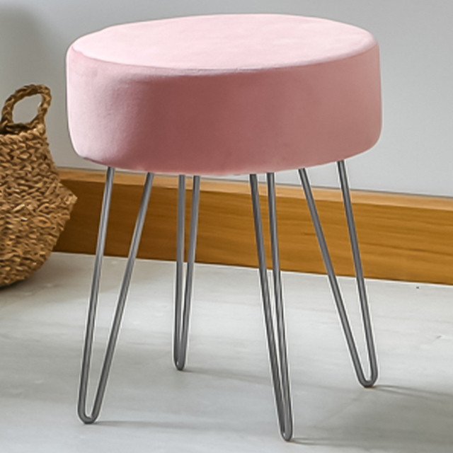 Harbour Housewares Pink and Silver Velvet Round Footstool with Storage - Size: 45 x 36 x 36cm - Wilko - image 1