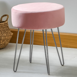 Harbour Housewares Pink and Silver Velvet Round Footstool with Storage - Size: 45 x 36 x 36cm - Wilko