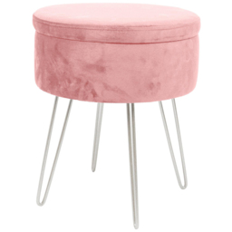Harbour Housewares Pink and Silver Velvet Round Footstool with Storage - Size: 45 x 36 x 36cm - Wilko - thumbnail 3