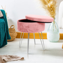 Harbour Housewares Pink and Silver Velvet Round Footstool with Storage - Size: 45 x 36 x 36cm - Wilko - thumbnail 5