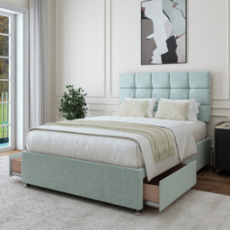 Bedmaster Small Double Duck Egg Linen 2 Drawer Divan Base with Pearl Headboard - Blue - Wilko - thumbnail 3