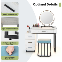 Costway 4 Drawer White Lighted Swivel Mirror Vanity Table Set - Size: 80 x 40 x 130cm - Wilko - thumbnail 4