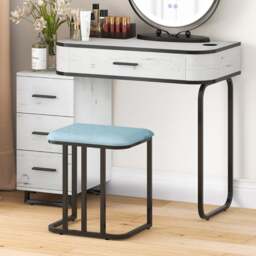 Costway 4 Drawer White Lighted Swivel Mirror Vanity Table Set - Size: 80 x 40 x 130cm - Wilko