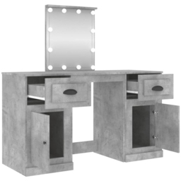 vidaXL 2 Door 2 Drawer Concrete Grey Dressing Table with LED Mirror - Size: 132.5 x 130 x 50cm - Wilko - thumbnail 4