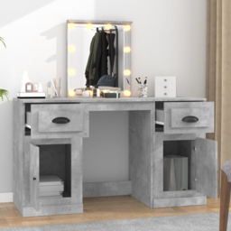 vidaXL 2 Door 2 Drawer Concrete Grey Dressing Table with LED Mirror - Size: 132.5 x 130 x 50cm - Wilko