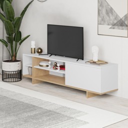 Decortie Stockton Single Door 4 Shelf White Oak TV Stand - Size: 44 x 160 x 35.6cm - Multi - Wilko - thumbnail 6