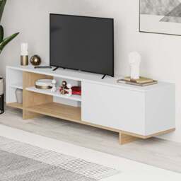 Decortie Stockton Single Door 4 Shelf White Oak TV Stand - Size: 44 x 160 x 35.6cm - Multi - Wilko