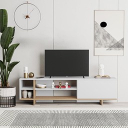 Decortie Stockton Single Door 4 Shelf White Oak TV Stand - Size: 44 x 160 x 35.6cm - Multi - Wilko - thumbnail 4