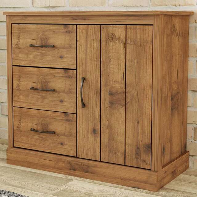 Camford Single Door 3 Drawer Compact Sideboard - Size: 73 x 78 x 40cm - Brown - Wilko - image 1