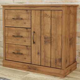 Camford Single Door 3 Drawer Compact Sideboard - Size: 73 x 78 x 40cm - Brown - Wilko
