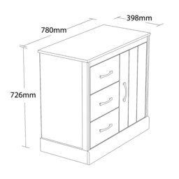 Camford Single Door 3 Drawer Compact Sideboard - Size: 73 x 78 x 40cm - Brown - Wilko - thumbnail 3