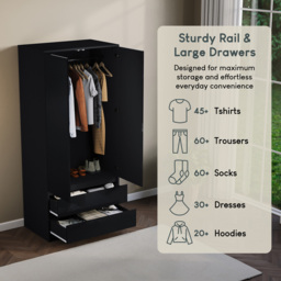 Vida Designs Glinton 2 Door 2 Drawer Black Wardrobe - Size: 2 Door, 2 Drawer - Wilko - thumbnail 7