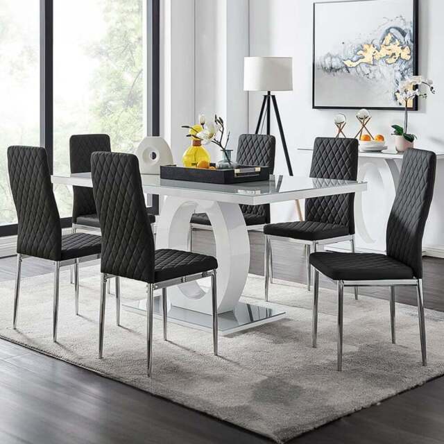Furniturebox Lucia Valera 6 Seater Dining Set Black Gloss and Chrome - Wilko - image 1