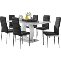 Furniturebox Lucia Valera 6 Seater Dining Set Black Gloss and Chrome - Wilko - thumbnail 3