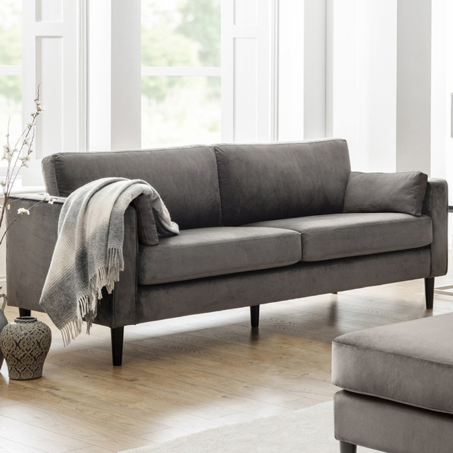 Julian Bowen Hayward 3 Seater Grey Velvet Grand Sofa - Wilko - image 1