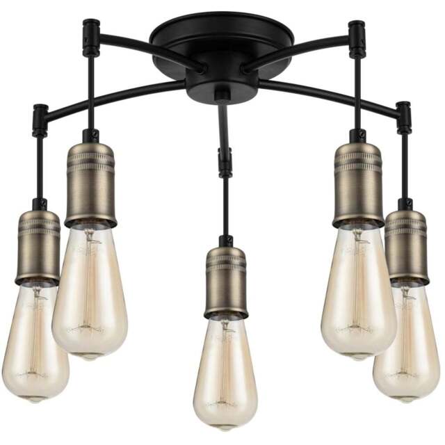 Cosylyte Linton 5 Light Industrial Matt Antique Brass Ceiling Light - Size: 39 x 41 x 11cm - Black - Wilko - image 1