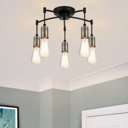 Cosylyte Linton 5 Light Industrial Matt Antique Brass Ceiling Light - Size: 39 x 41 x 11cm - Black - Wilko - thumbnail 3
