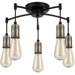 Cosylyte Linton 5 Light Industrial Matt Antique Brass Ceiling Light - Size: 39 x 41 x 11cm - Black - Wilko