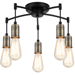Cosylyte Linton 5 Light Industrial Matt Antique Brass Ceiling Light - Size: 39 x 41 x 11cm - Black - Wilko - thumbnail 4