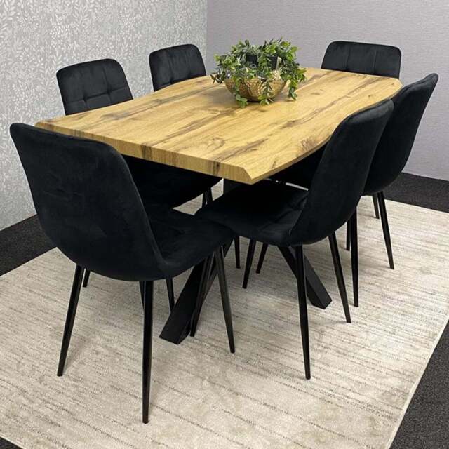 Kosy Koala 6 Seater Velvet Wooden Rectangle Dining Set Black - Multi - Wilko - image 1